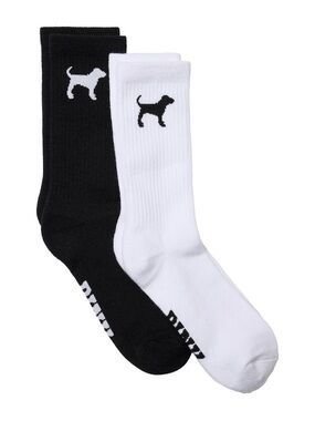 PINK Victoria's Secret “Black and White Dog” Crew Socks 2-Pack- NWT